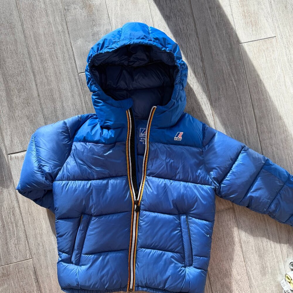 K-Way Kids Hooded Puffer Jacket Two-Tone Blue Size 10 — New